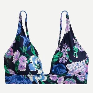 J Crew Plunge V-neck Floral Blue Bikini Top